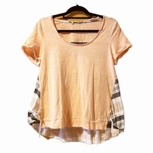 Anthropologie Peach and Plaid Women's Top